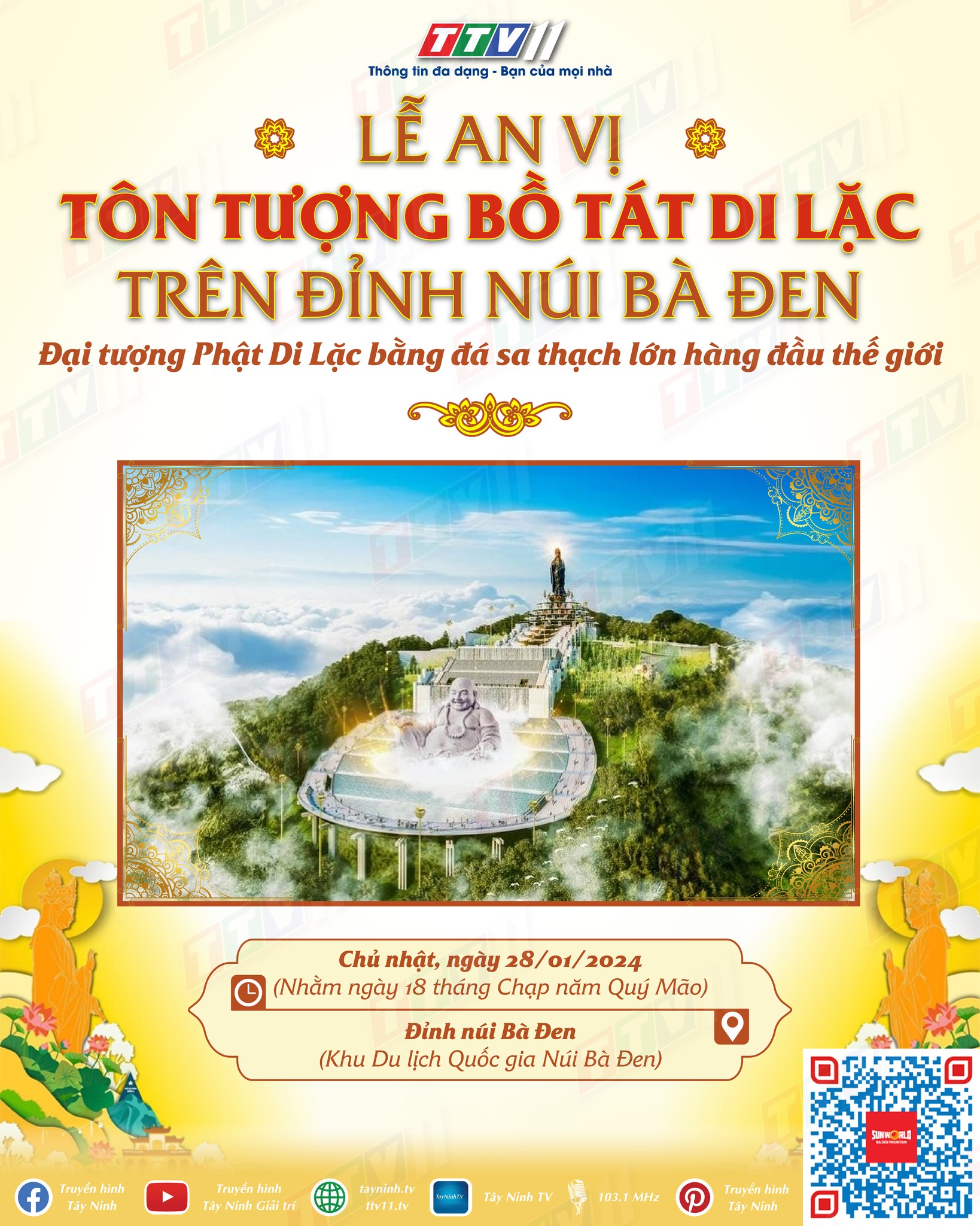 Lễ an vị tôn tượng Bồ Tát Di Lặc trên đỉnh núi thiêng Bà Đen sẽ được tổ chức vào ngày 28/01/2024
